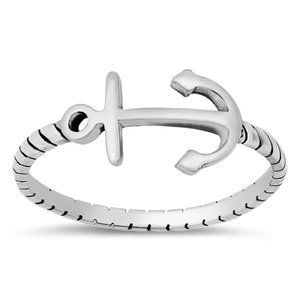Sterling Silver Anchor Ring 8 mm 925 Fashion Band